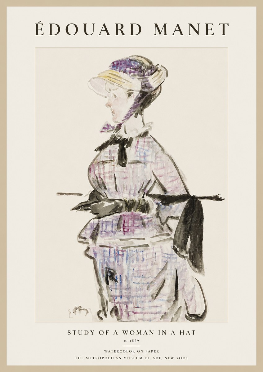 Édouard Manet Study of a Woman in a Hat No1 - Affiche