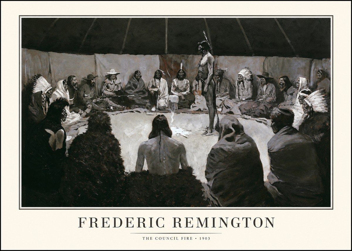 Frederic Remington The Council Fire II No1 - Affiche