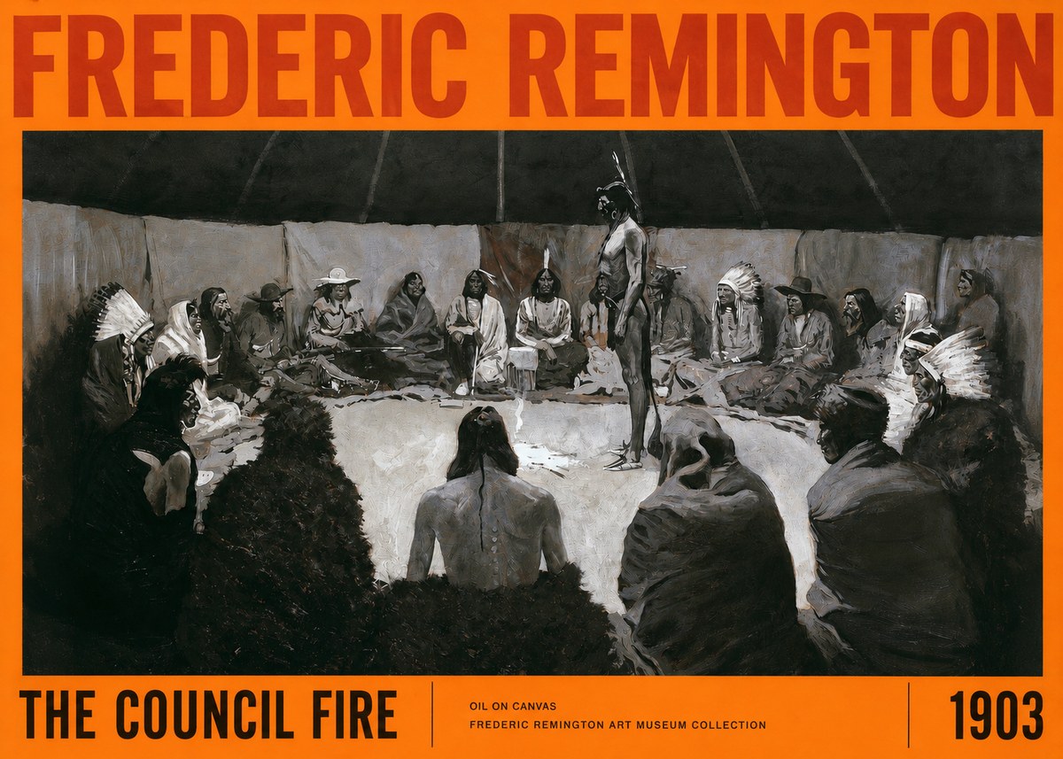 Frederic Remington The Council Fire II No2 - Affiche