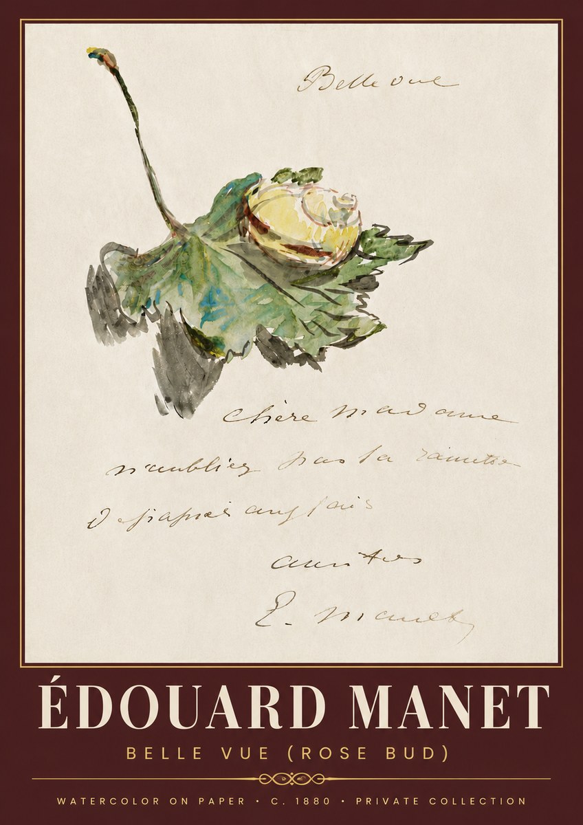 Édouard Manet A Rosebud with Leaf No6 - Affiche