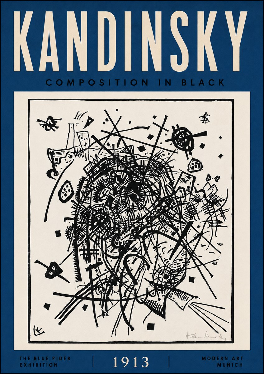 Kandinsky Composition in Black No5 - Affiche