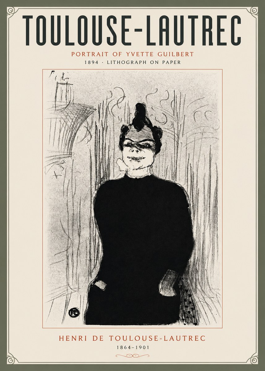 Toulouse-Lautrec Portrait of Yvette Guilbert No5 - Affiche