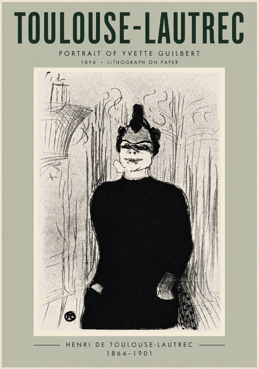 Toulouse-Lautrec Portrait of Yvette Guilbert No6 - Affiche