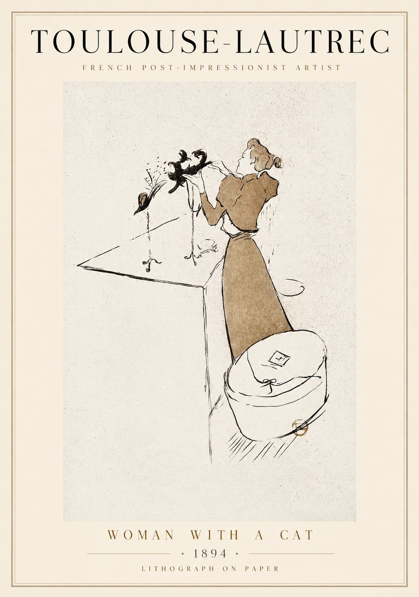 Toulouse-Lautrec Woman with a Cat No1 - Affiche