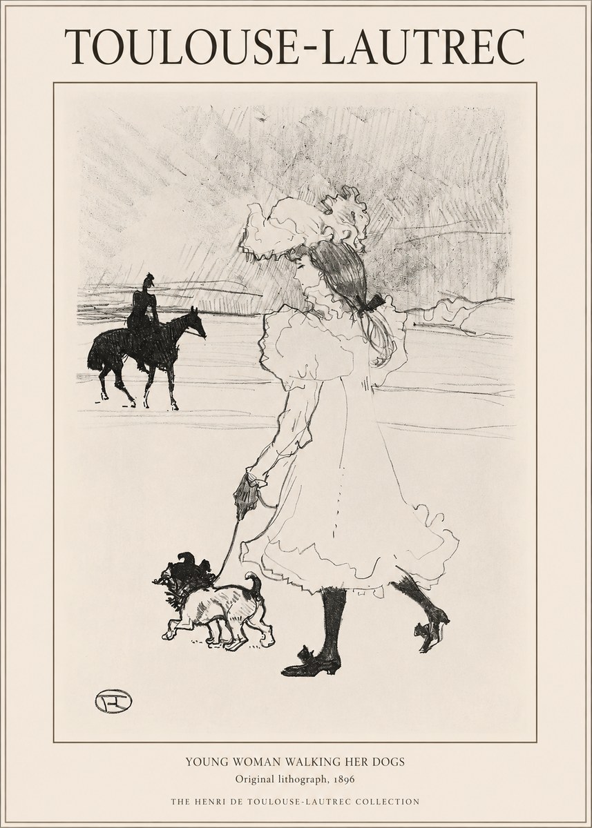 Toulouse-Lautrec Young Woman Walking Her Dogs No1 - Affiche