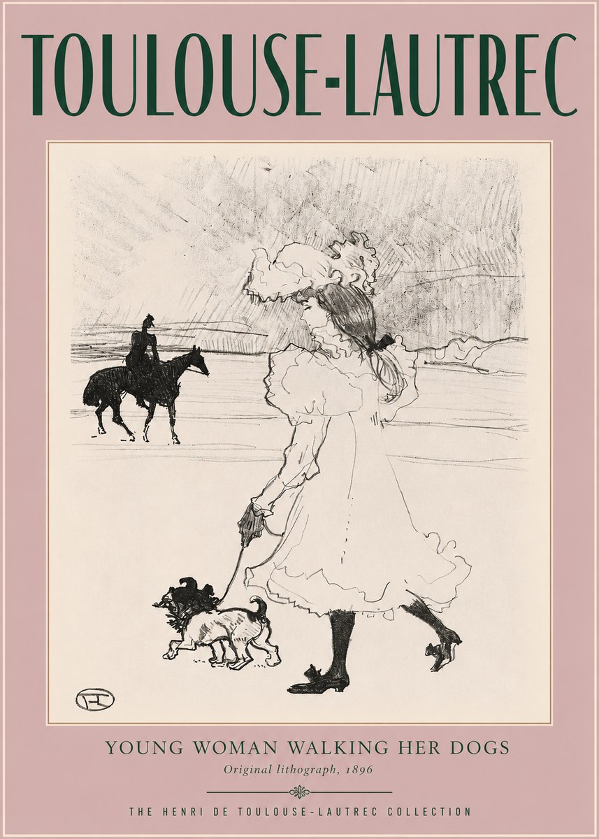 Toulouse-Lautrec Young Woman Walking Her Dogs No2 - Affiche