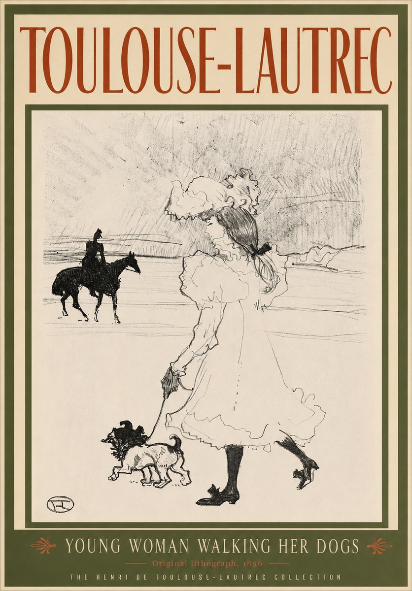 Toulouse-Lautrec Young Woman Walking Her Dogs No3 - Affiche