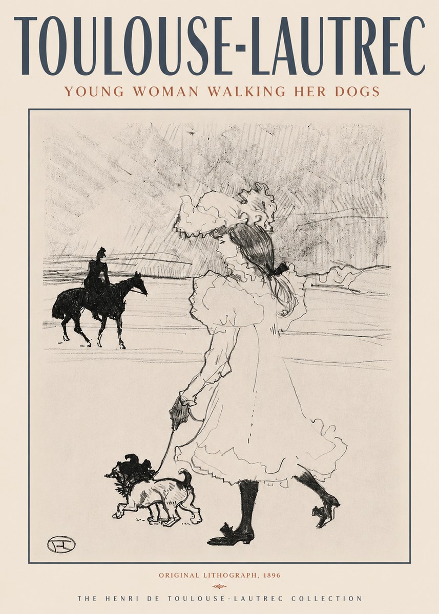 Toulouse-Lautrec Young Woman Walking Her Dogs No4 - Affiche