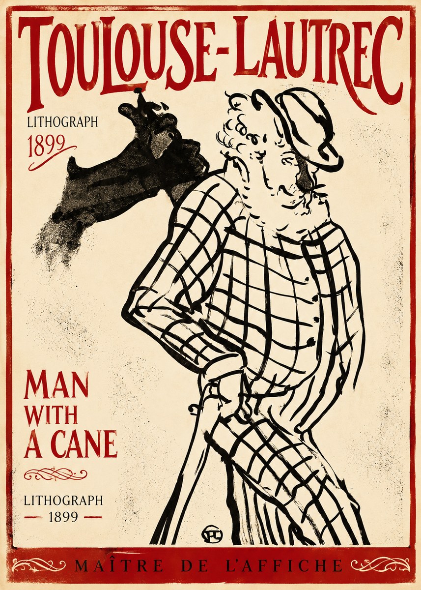 Toulouse-Lautrec Man with a Cane No3 - Affiche