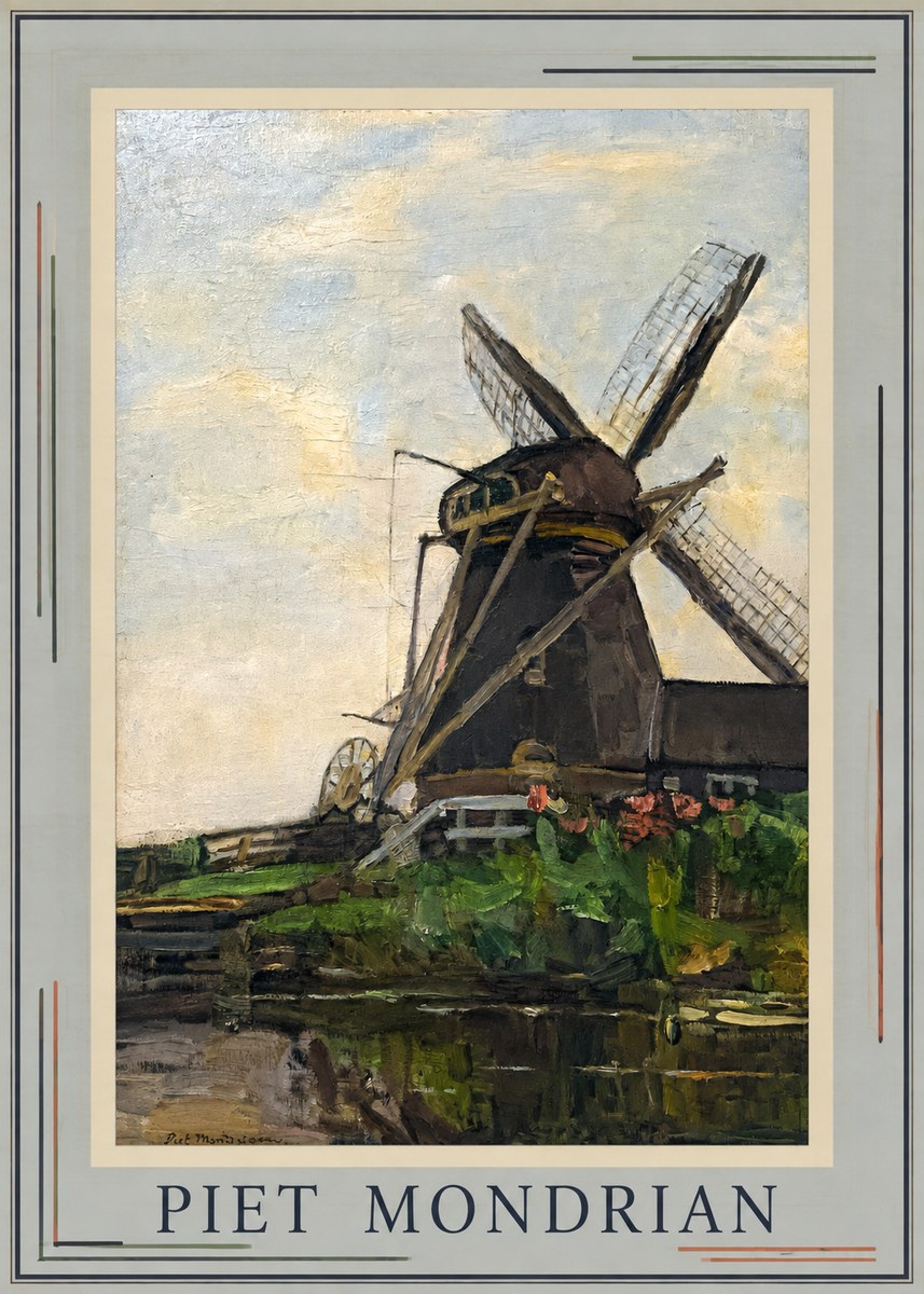 Piet Mondrian Windmill by the Water I No1 - Affiche