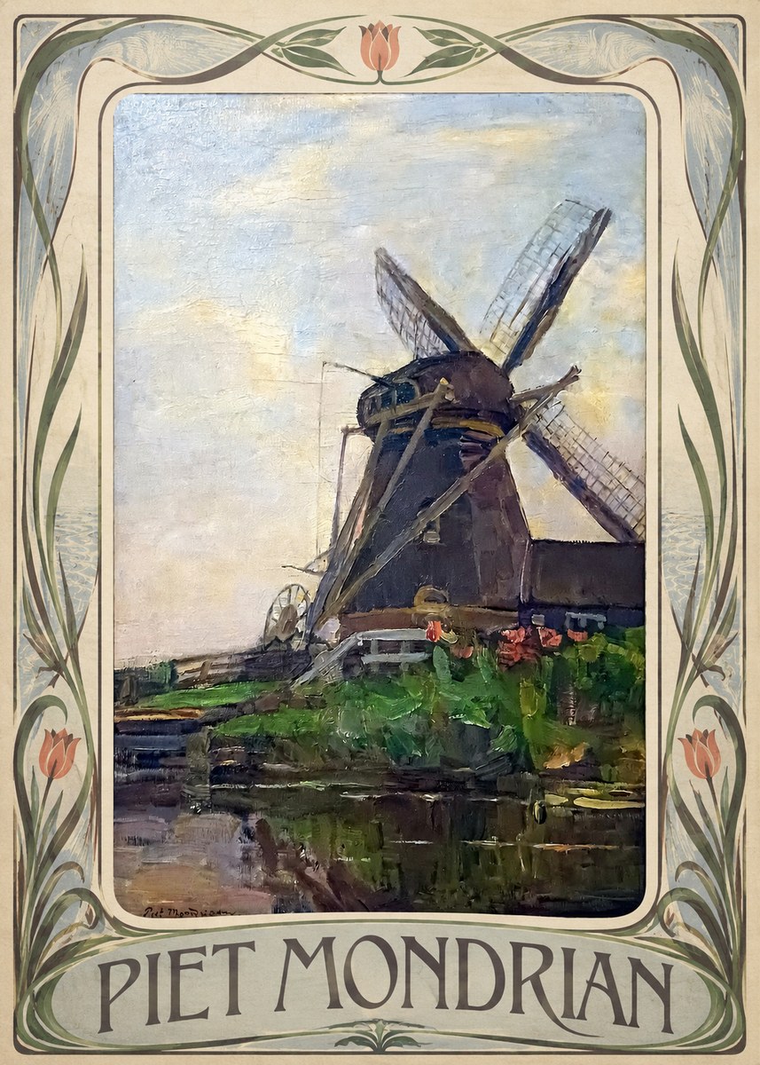 Piet Mondrian Windmill by the Water I No3 - Affiche
