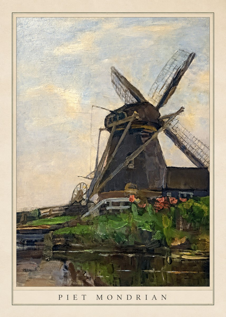 Piet Mondrian Windmill by the Water I No4 - Affiche