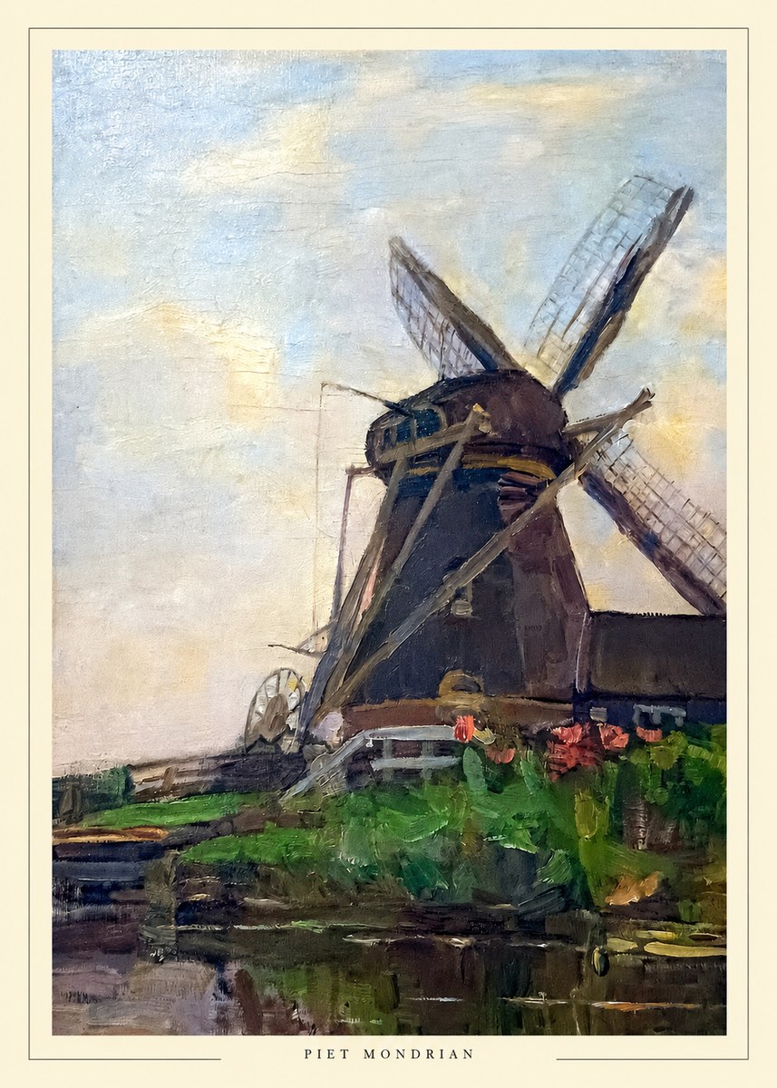 Piet Mondrian Windmill by the Water I No6 - Affiche
