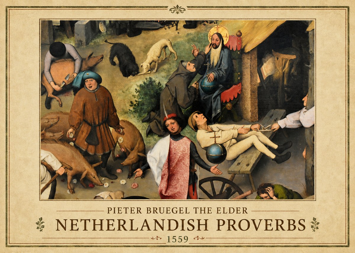 Pieter Bruegel Netherlandish Proverbs IV No1 - Affiche