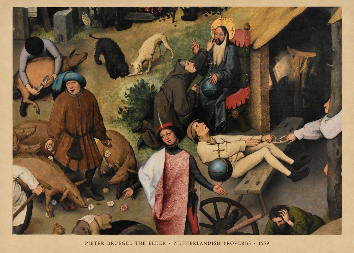 Pieter Bruegel Netherlandish Proverbs IV No6 - Affiche