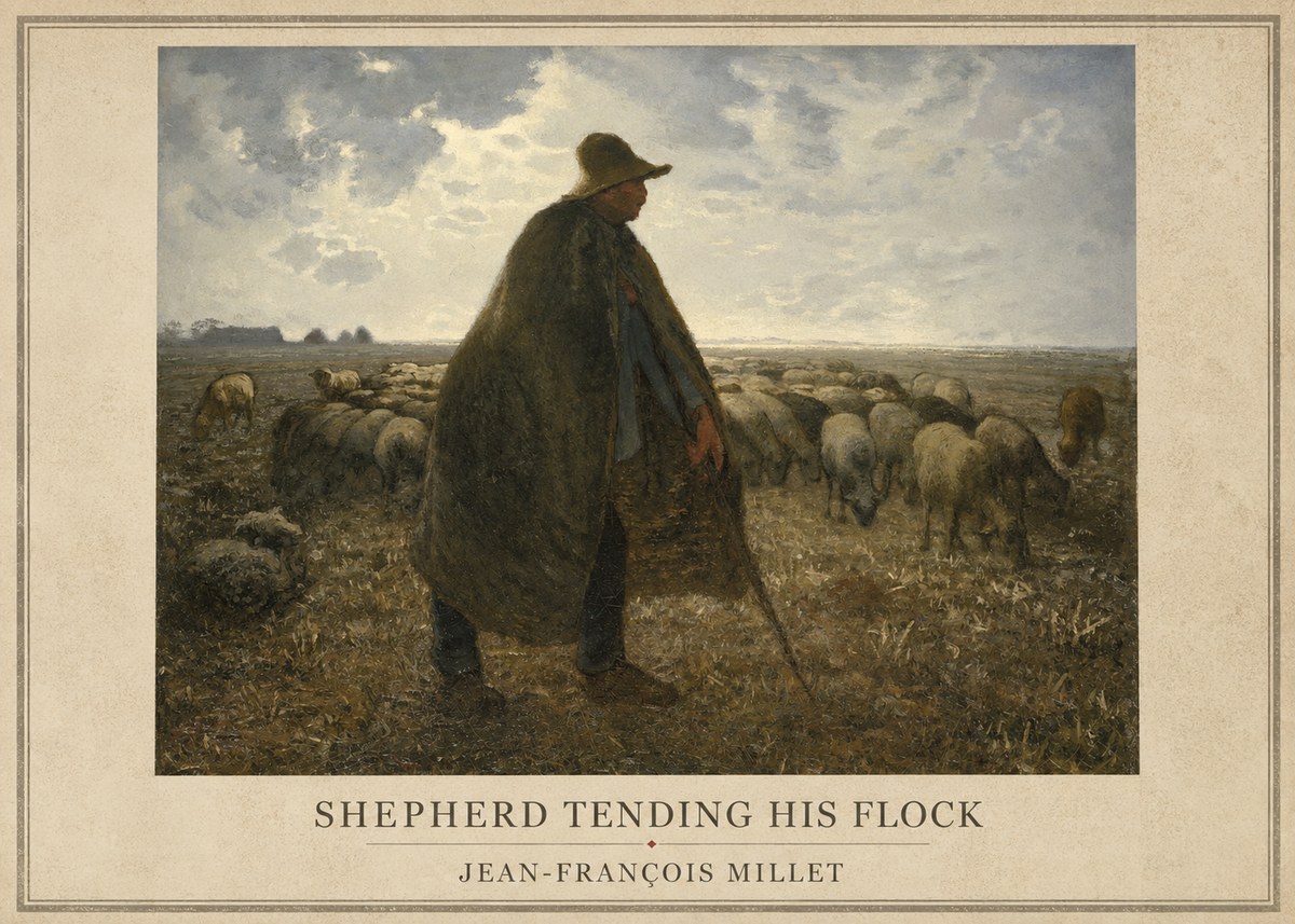 Jean-François Millet Shepherd Tending His Flock No1 - Affiche