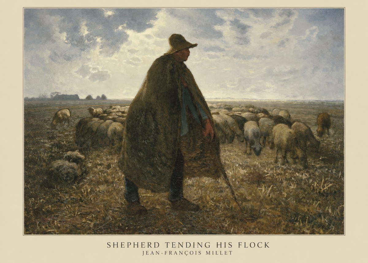 Jean-François Millet Shepherd Tending His Flock No5 - Affiche