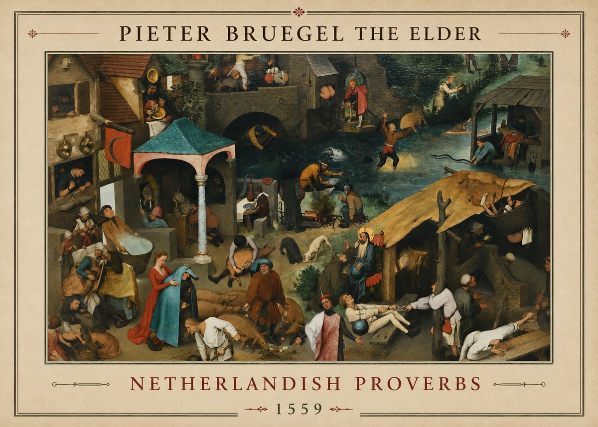Pieter Bruegel Netherlandish Proverbs V No1 - Affiche