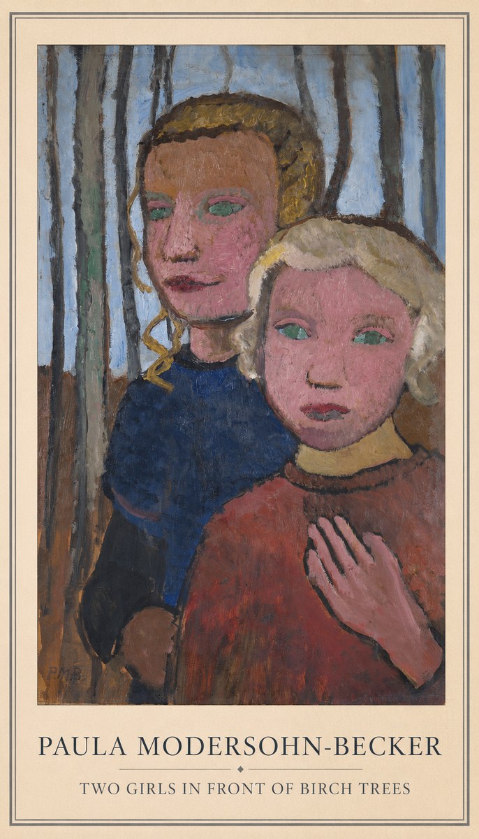 Paula Modersohn-Becker Two Girls in Front of Birch Trees No4 - Affiche
