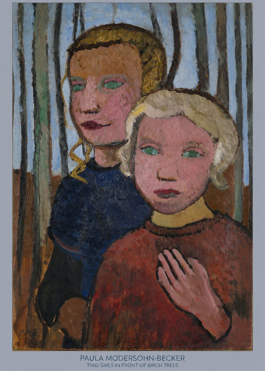 Paula Modersohn-Becker Two Girls in Front of Birch Trees No6 - Affiche
