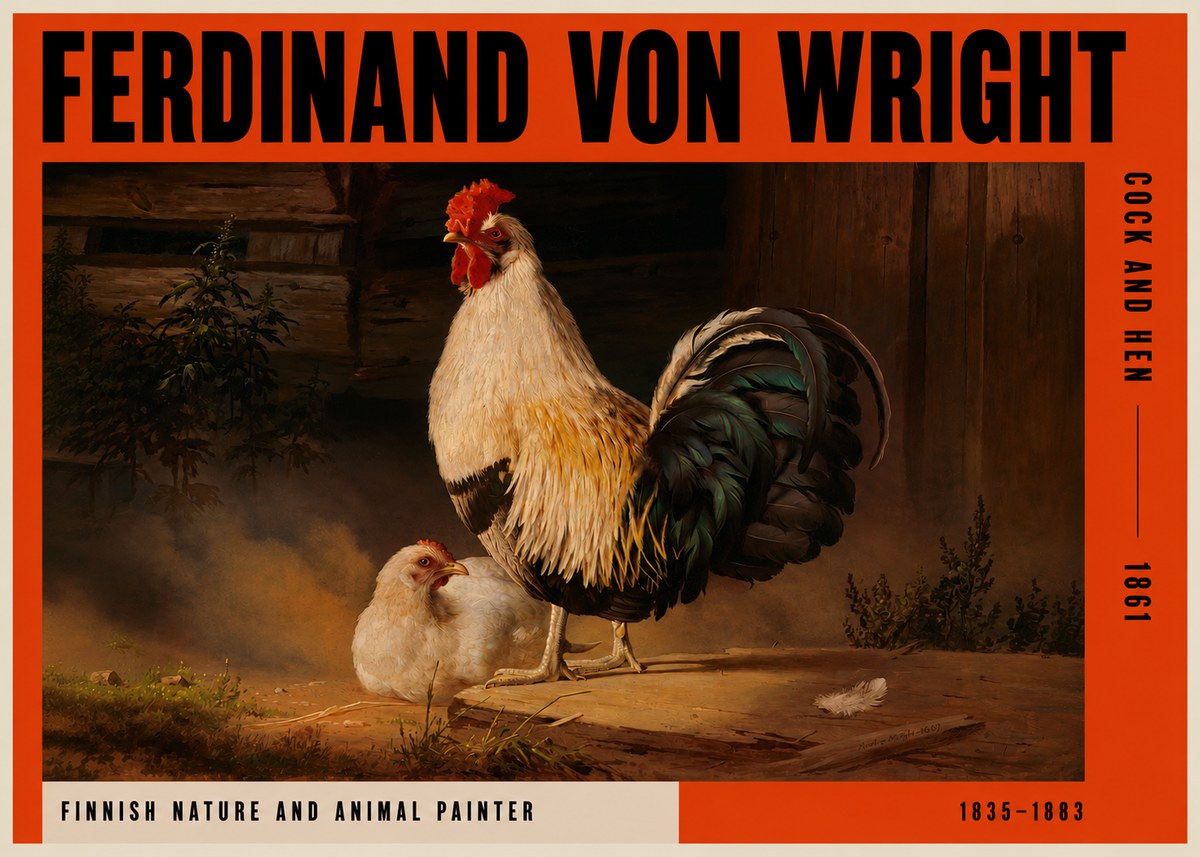 Ferdinand von Wright Cock and Hen No2 - Affiche