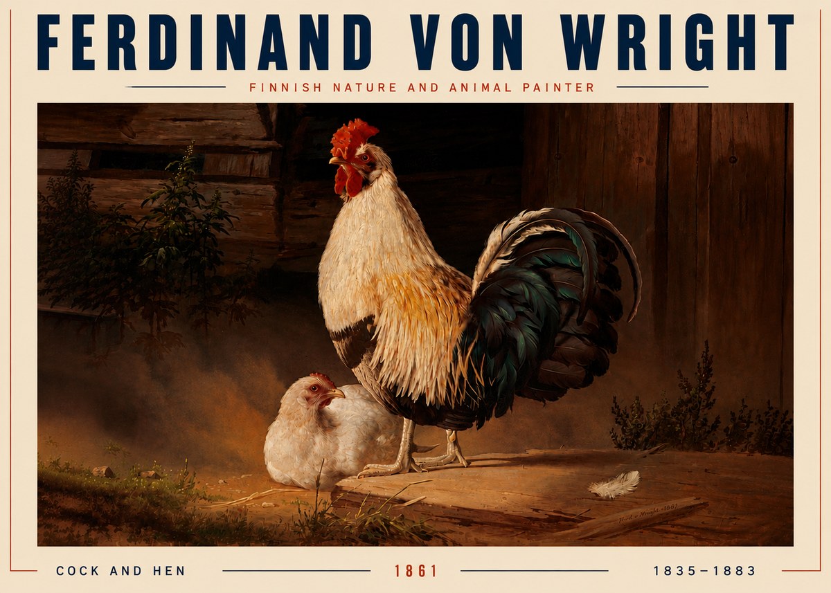 Ferdinand von Wright Cock and Hen No4 - Affiche
