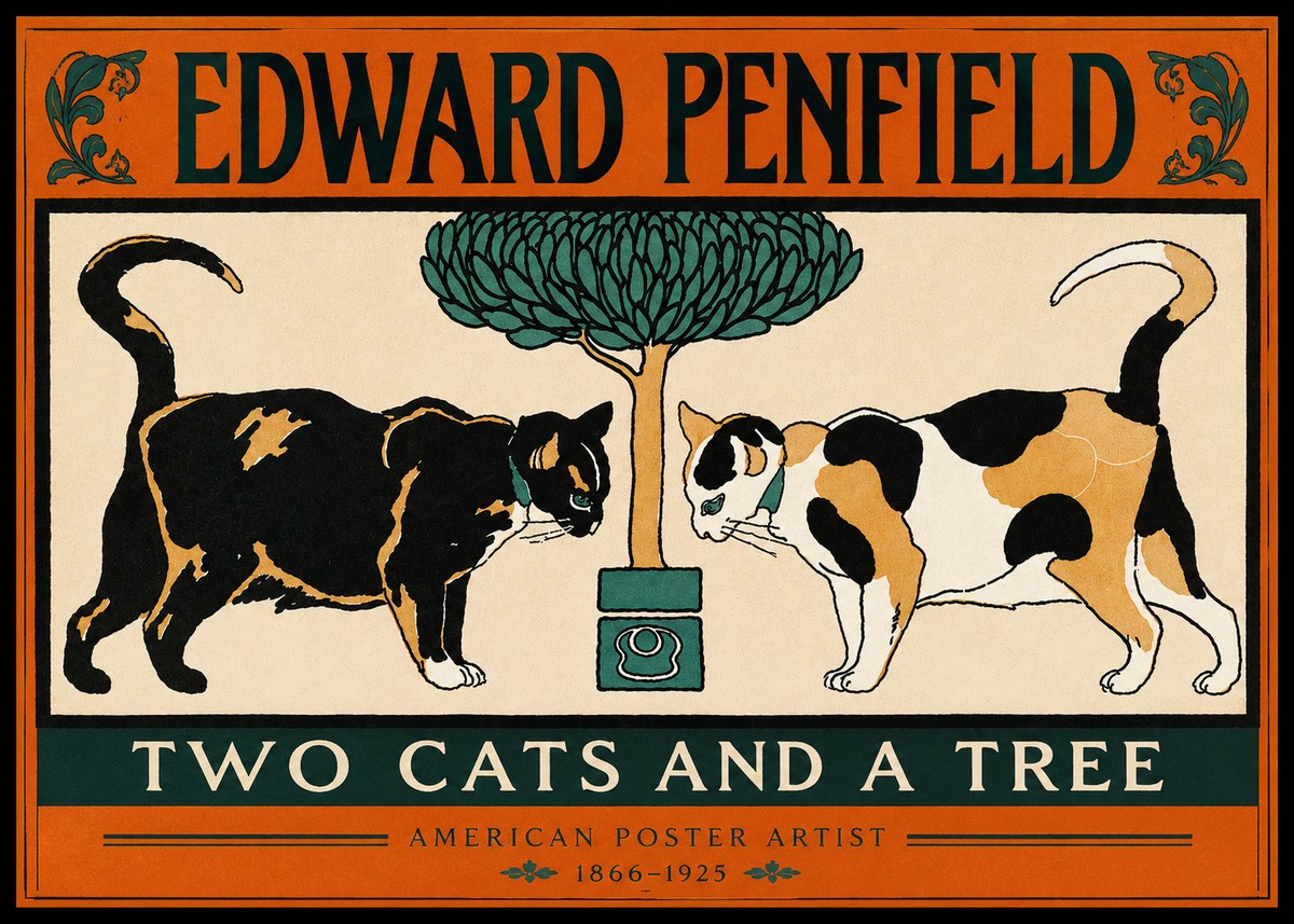 Edward Penfield Two Cats and a Tree No2 - Affiche