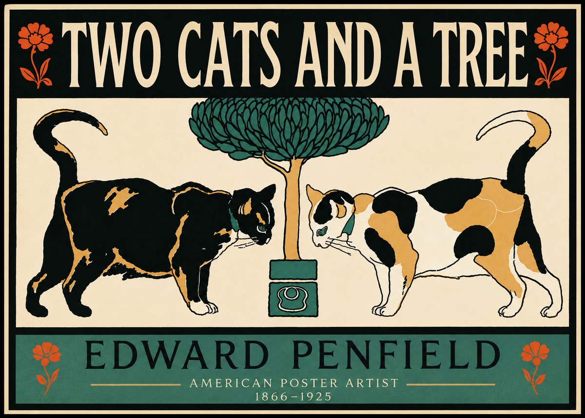 Edward Penfield Two Cats and a Tree No5 - Affiche