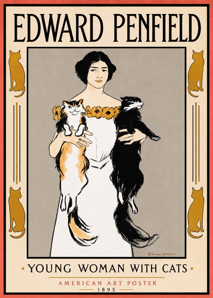 Edward Penfield Young Woman with Cats No3 - Affiche
