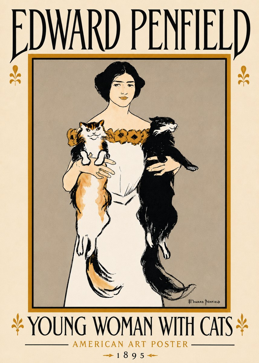 Edward Penfield Young Woman with Cats No6 - Affiche