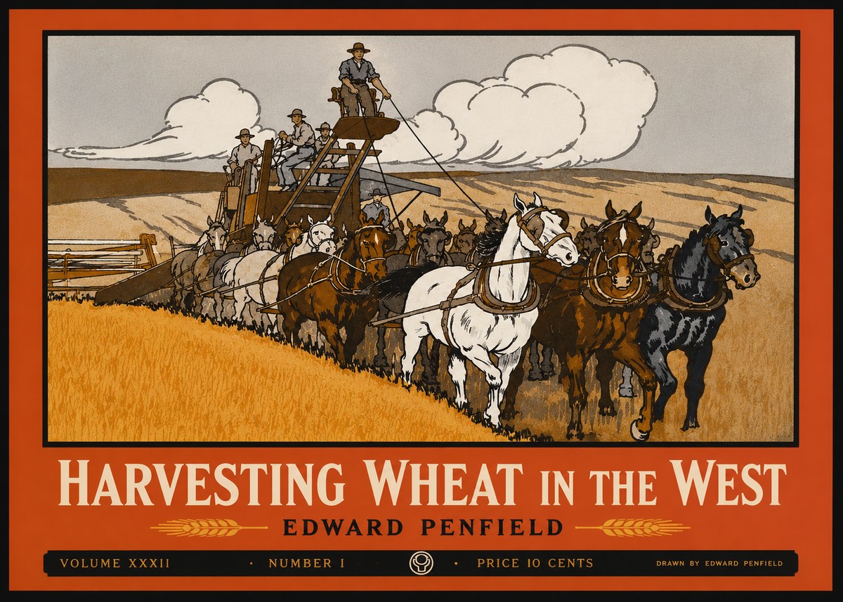 Edward Penfield Harvesting Wheat in the West No2 - Affiche