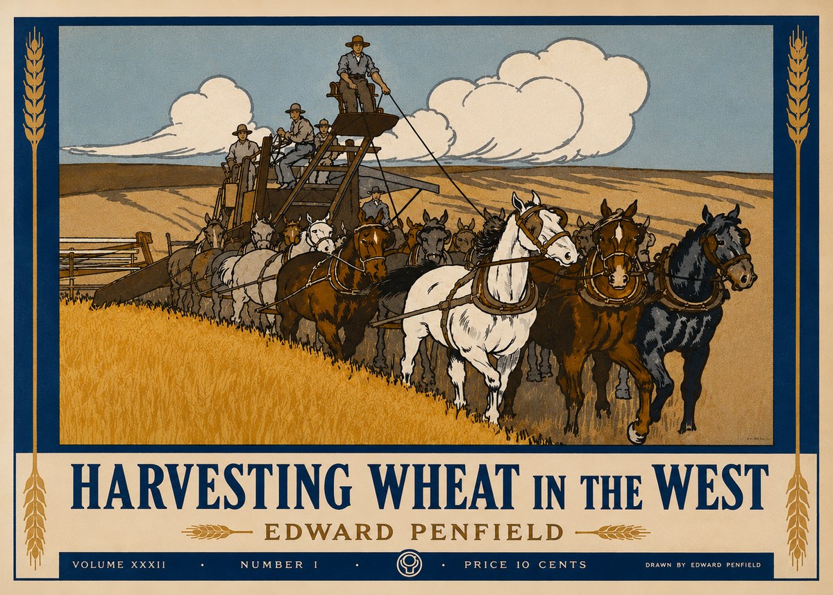 Edward Penfield Harvesting Wheat in the West No3 - Affiche