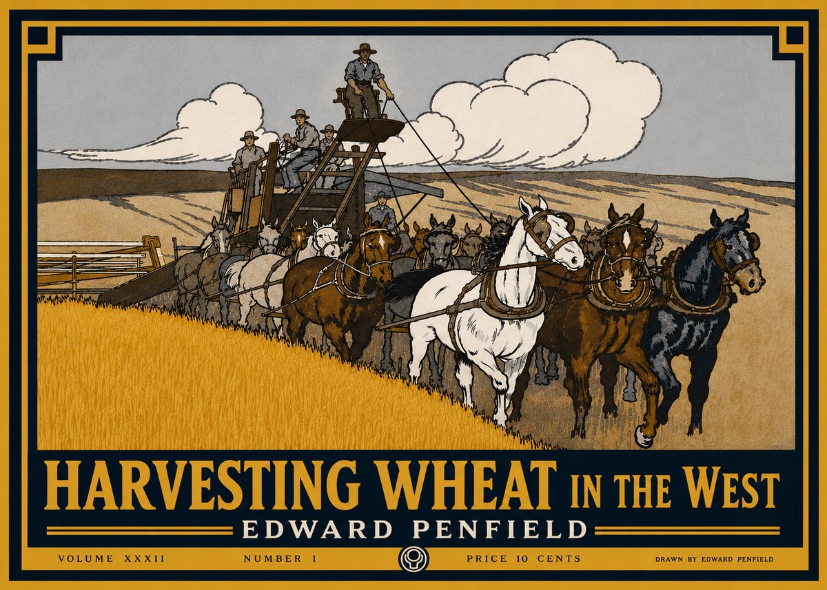 Edward Penfield Harvesting Wheat in the West No5 - Affiche