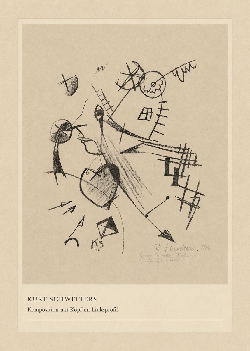 Kurt Schwitters Komposition Mit Kopf Im Linksprofil No4 - Affiche