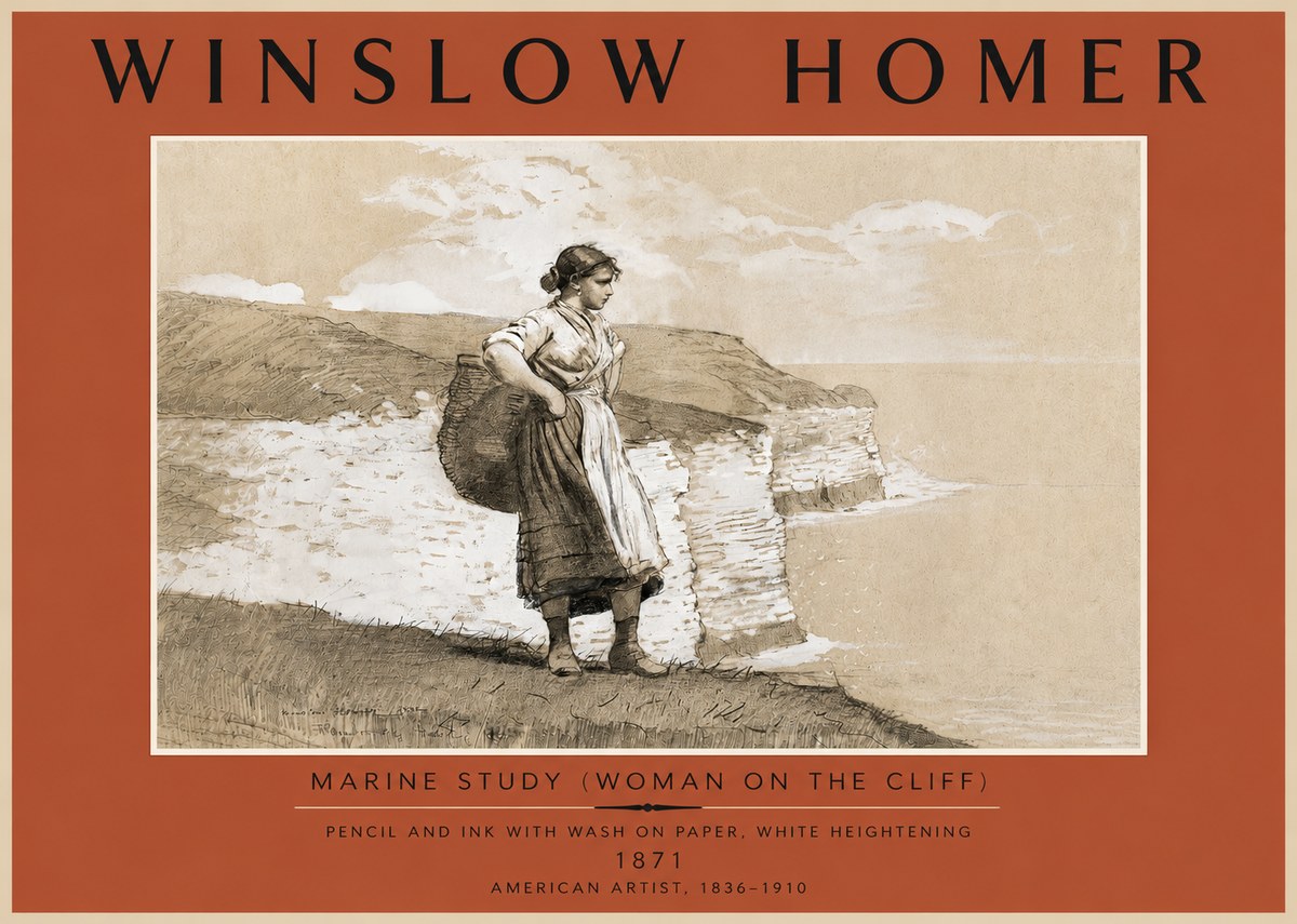 Winslow Homer Marine Study (Woman on the Cliff) No5 - Affiche