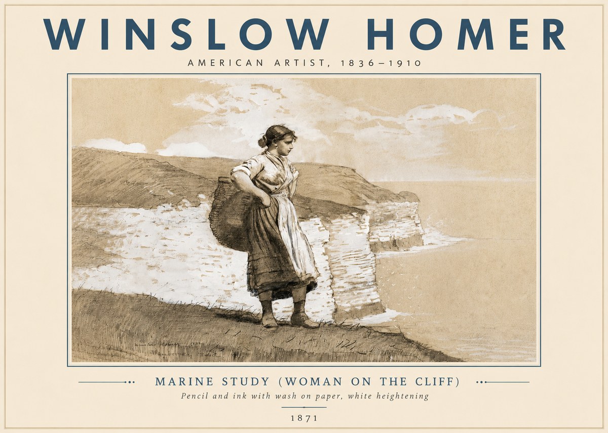 Winslow Homer Marine Study (Woman on the Cliff) No6 - Affiche