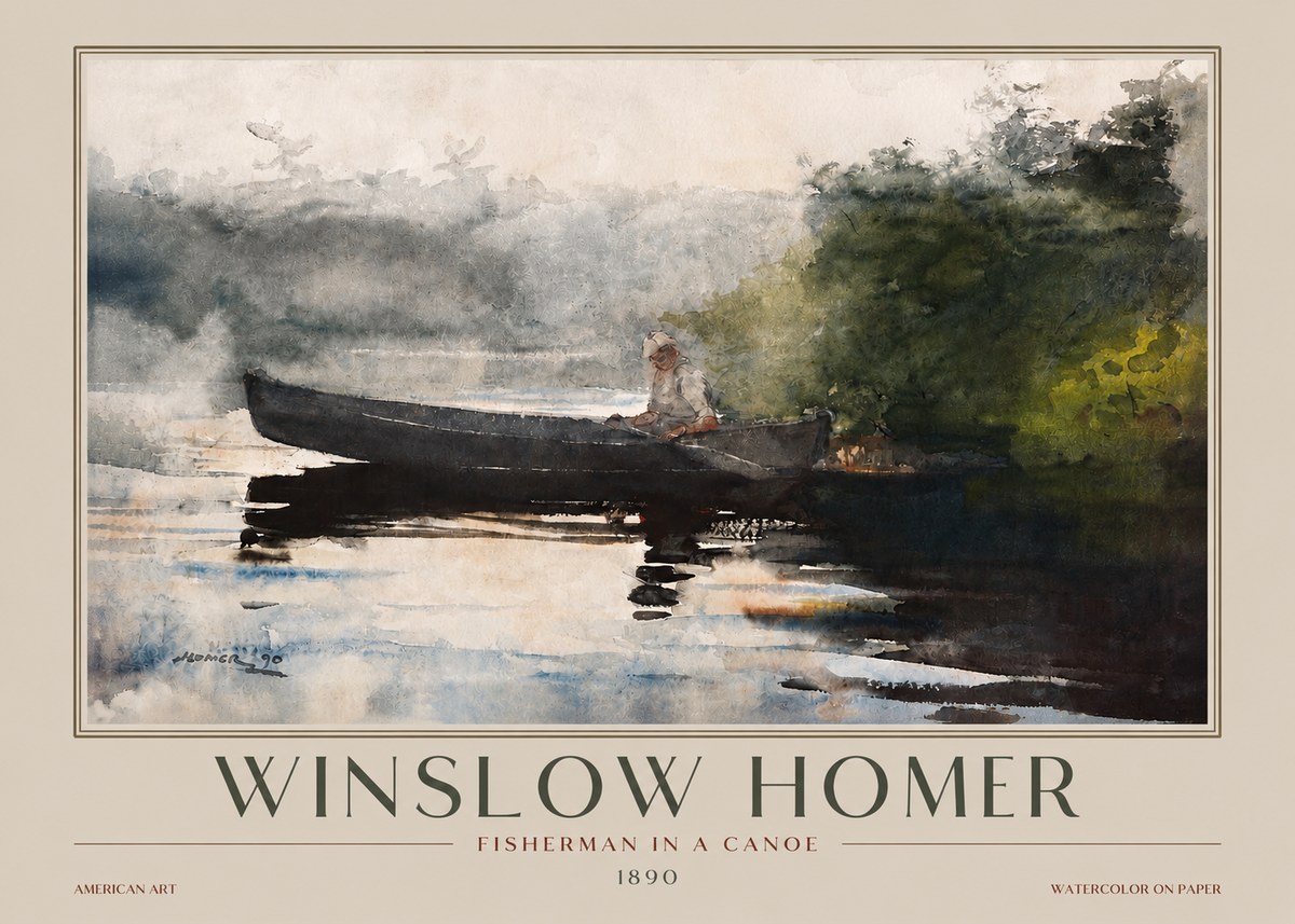 Winslow Homer Fisherman in a Canoe No3 - Affiche