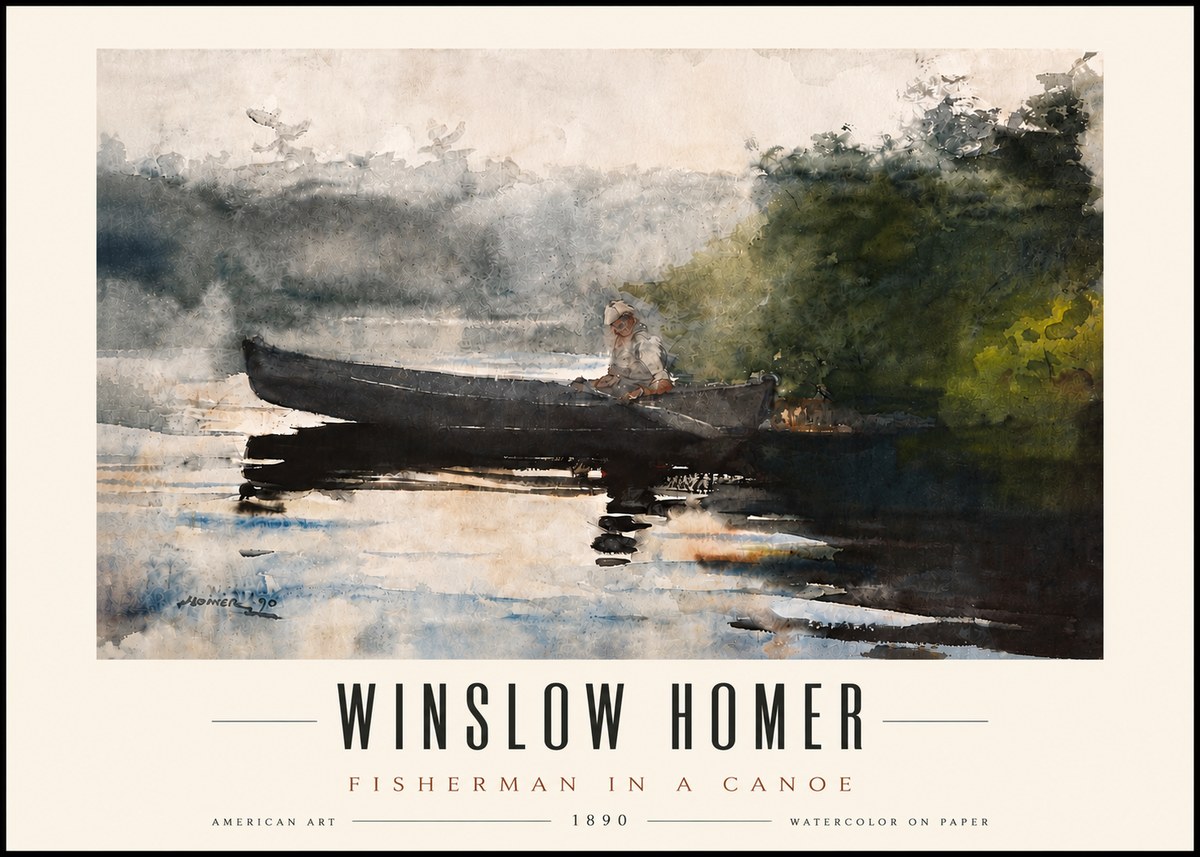Winslow Homer Fisherman in a Canoe No5 - Affiche