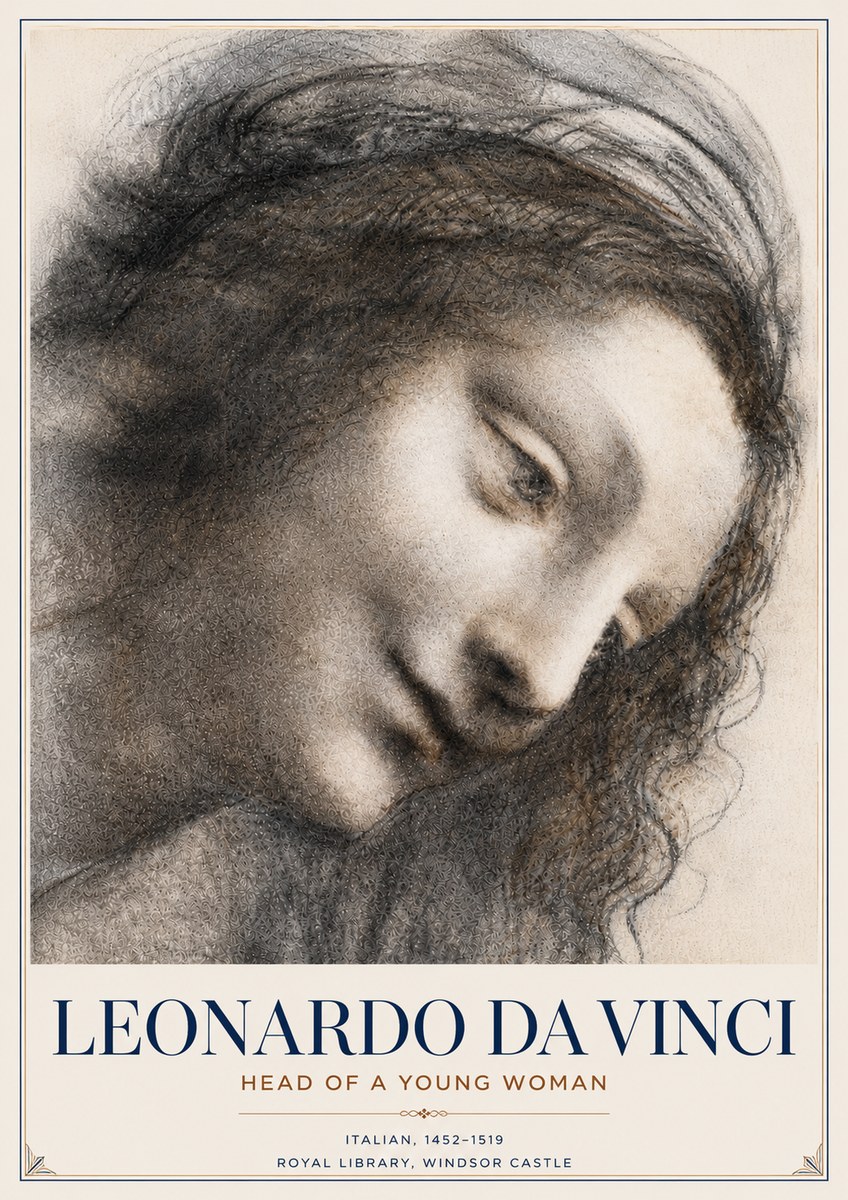 Leonardo da Vinci Head of a Young Woman I No6 - Affiche
