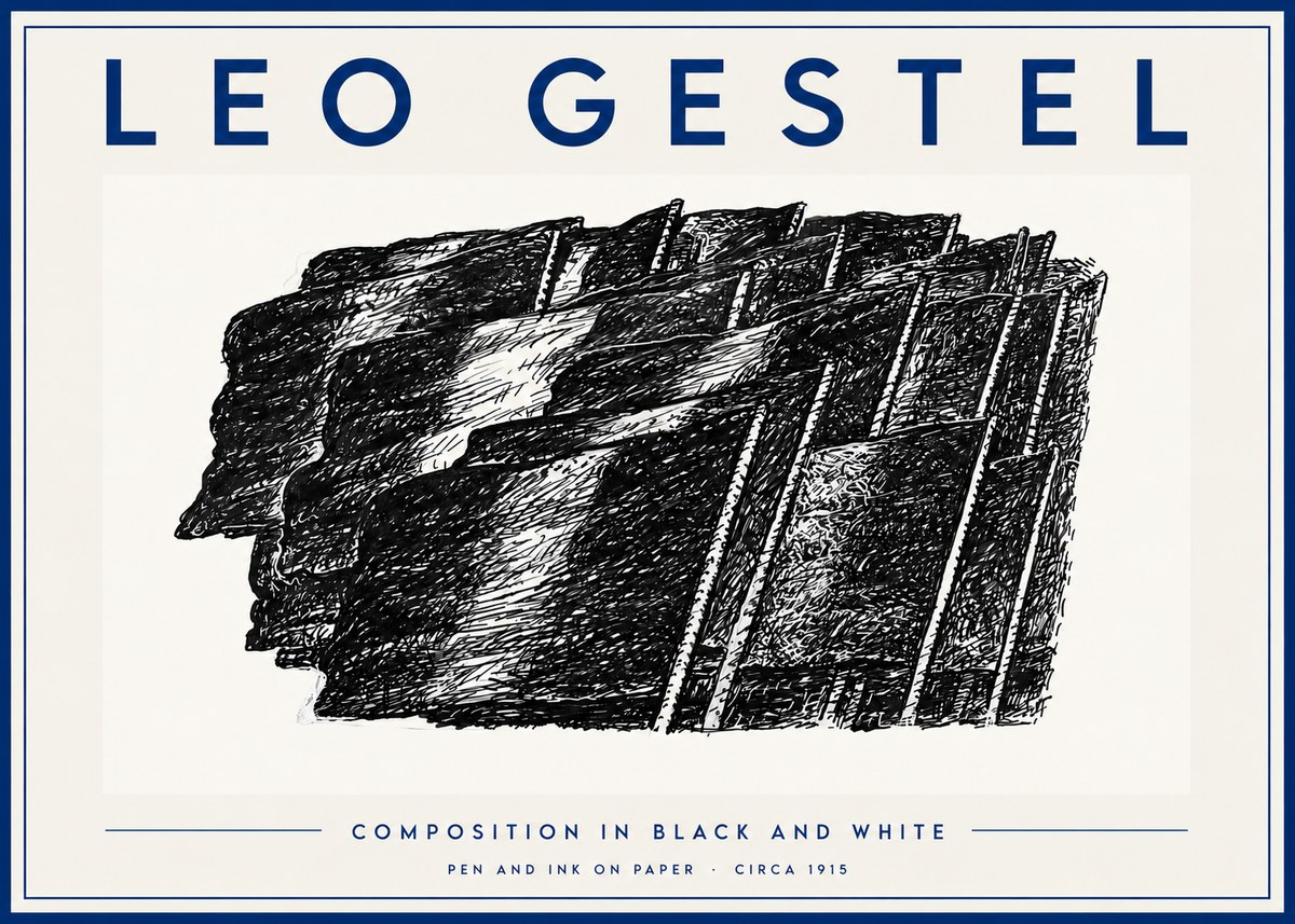 Leo Gestel Composition in Black and White No5 - Affiche