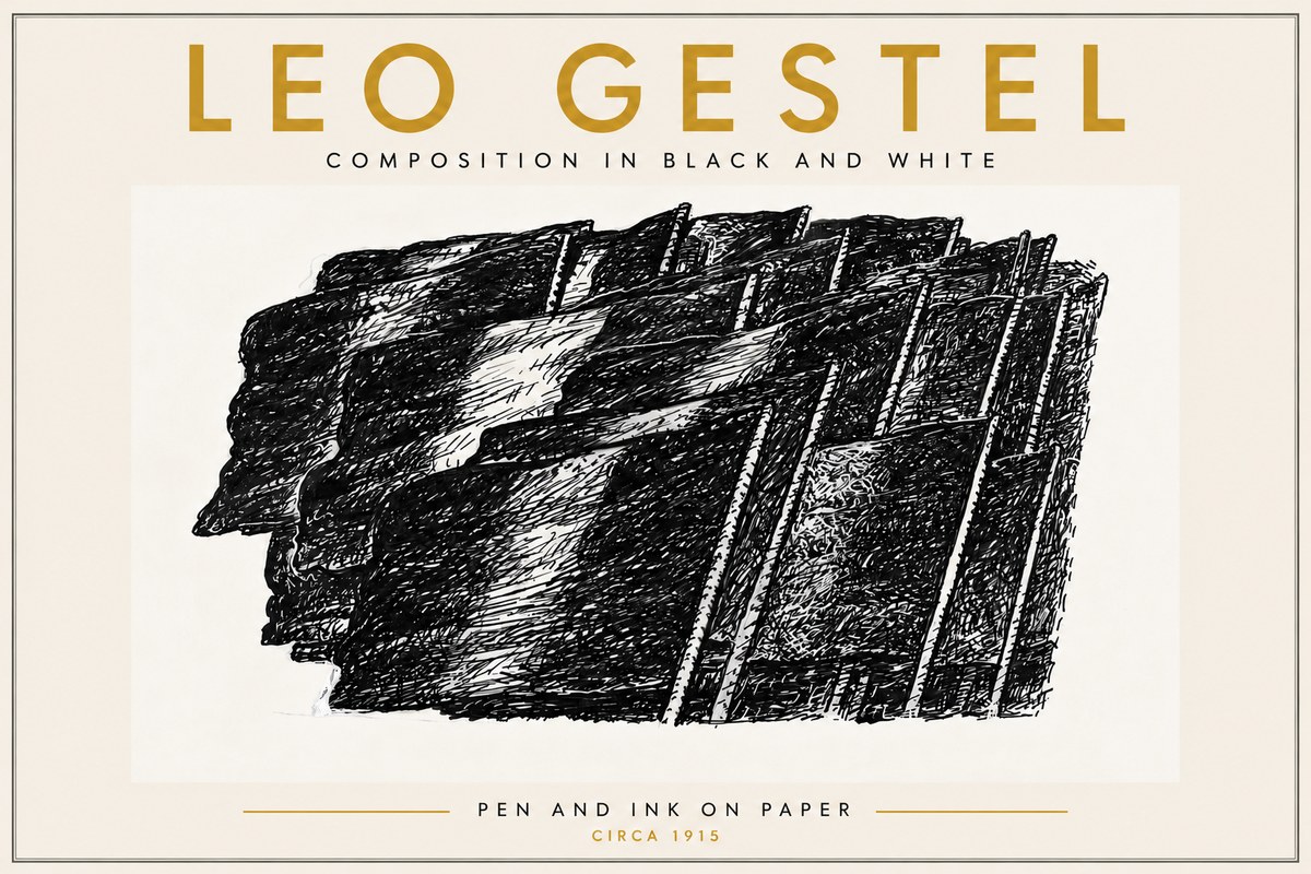 Leo Gestel Composition in Black and White No6 - Affiche