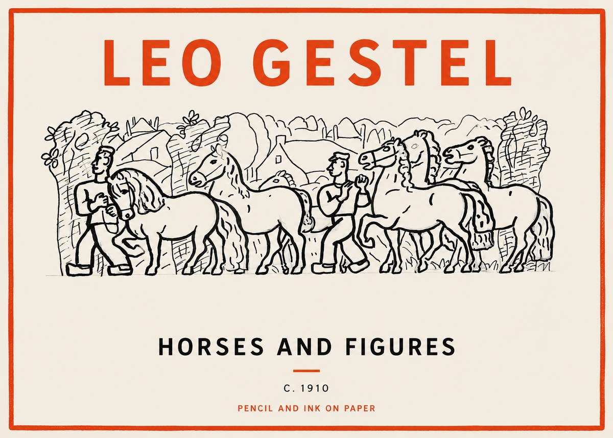 Leo Gestel Horses and Figures No2 - Affiche