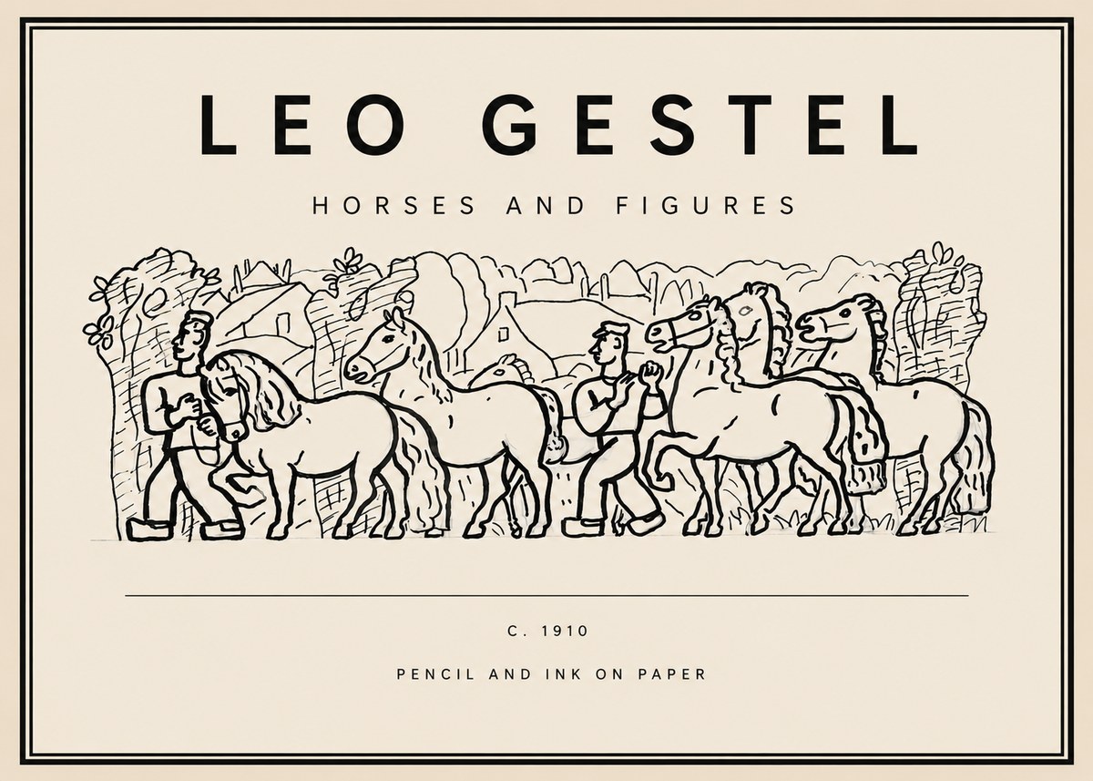 Leo Gestel Horses and Figures No3 - Affiche