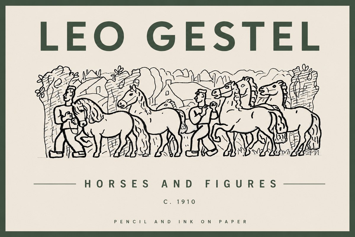 Leo Gestel Horses and Figures No4 - Affiche