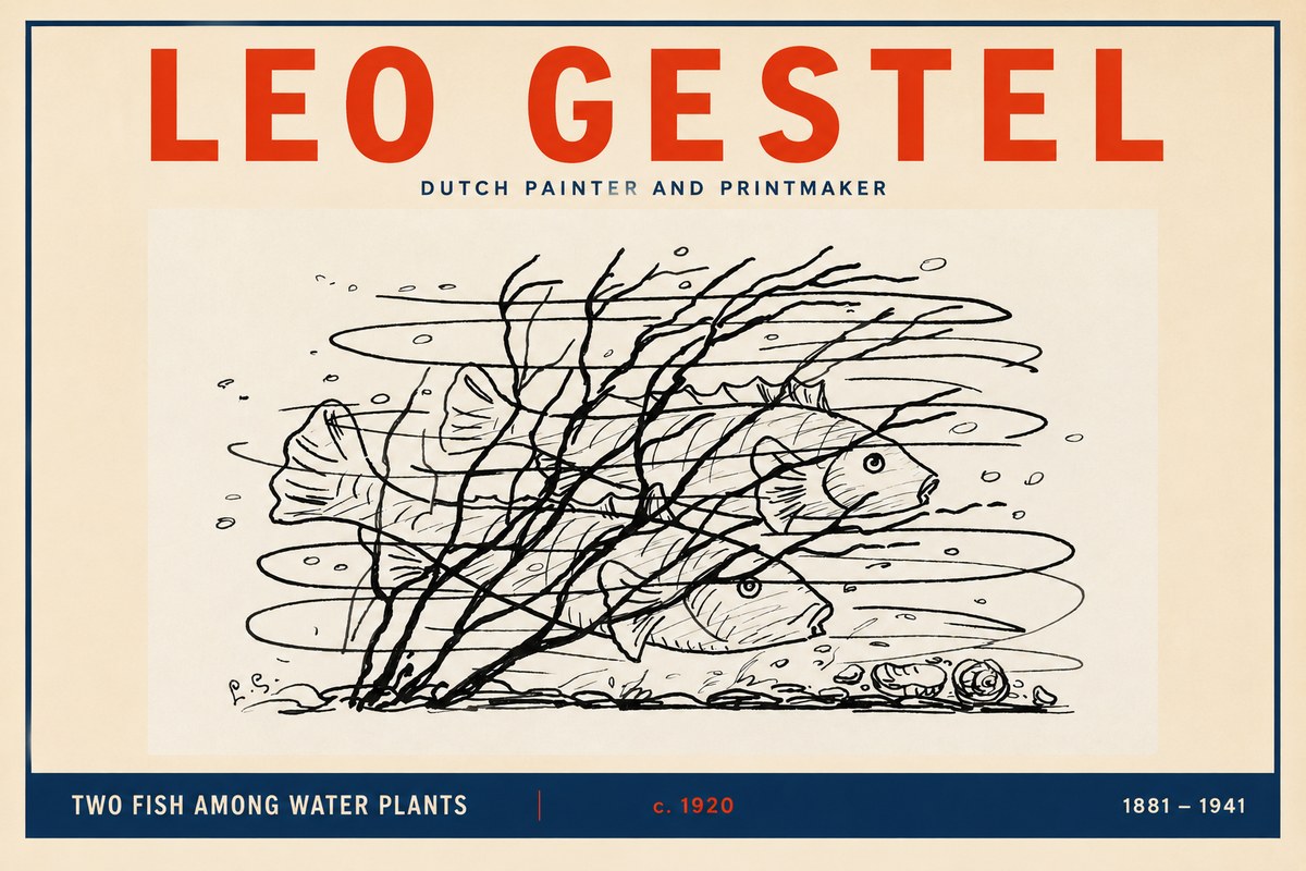 Leo Gestel Two Fish Among Water Plants No2 - Affiche