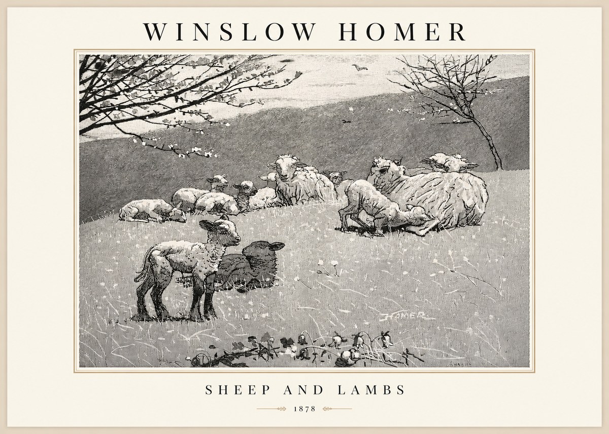 Winslow Homer Sheep and Lambs No1 - Affiche