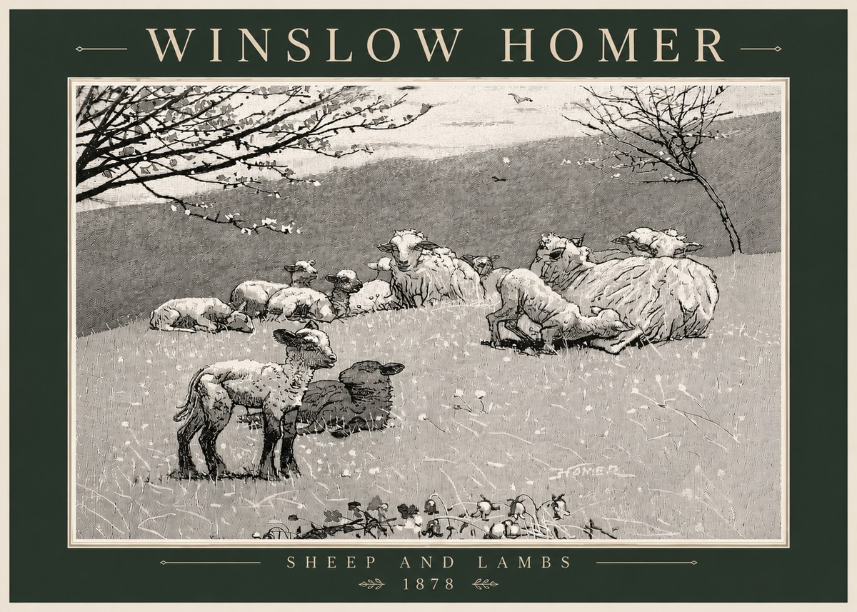 Winslow Homer Sheep and Lambs No6 - Affiche