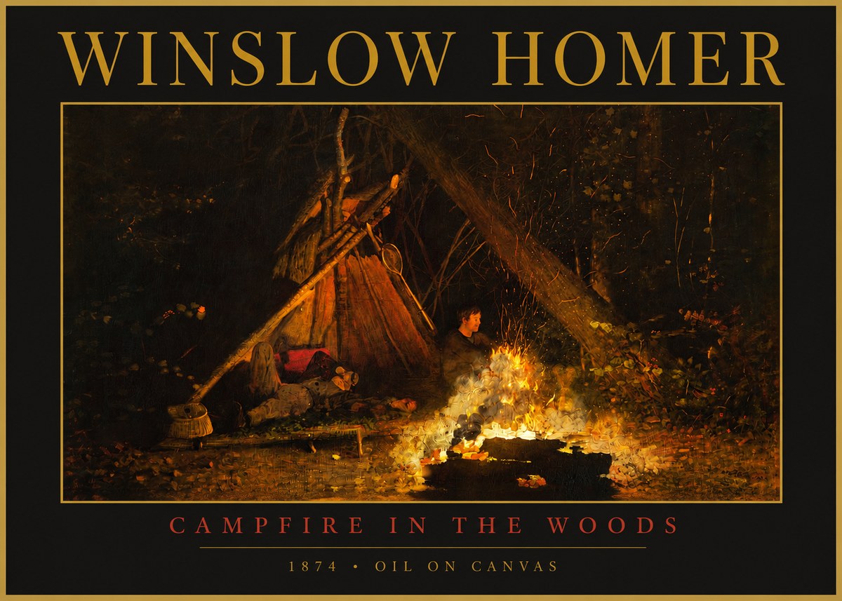 Winslow Homer Campfire in the Woods No2 - Affiche