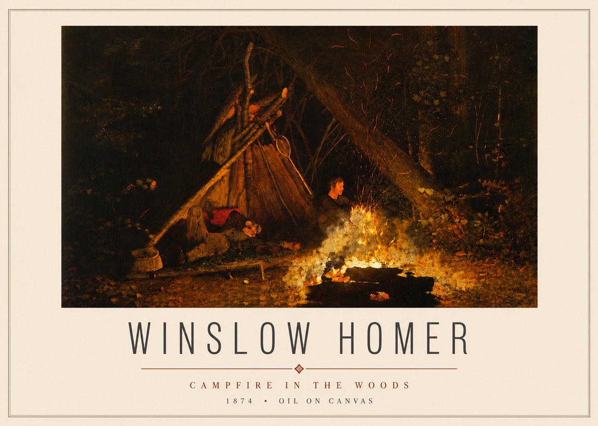 Winslow Homer Campfire in the Woods No4 - Affiche