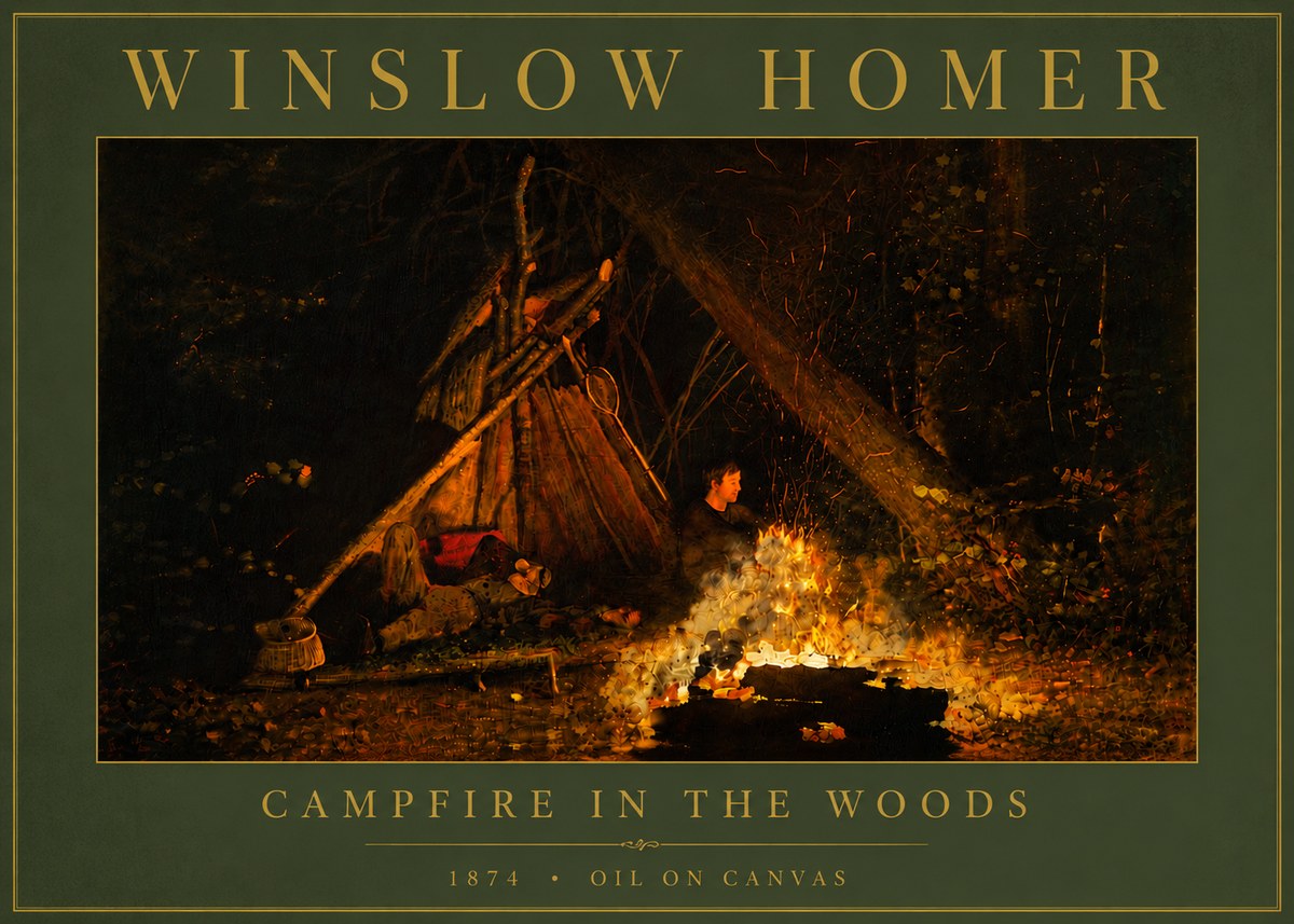Winslow Homer Campfire in the Woods No6 - Affiche